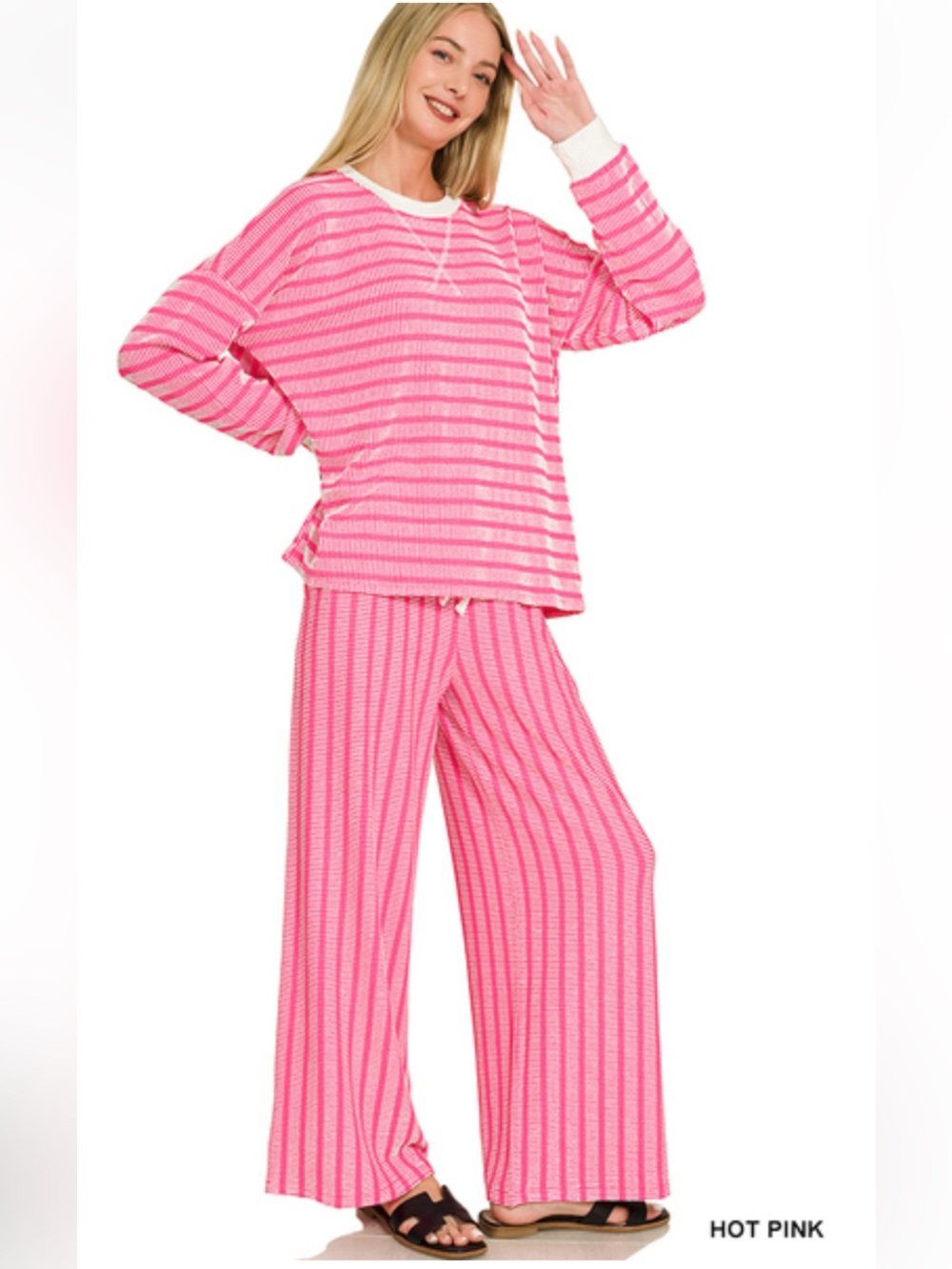 223 ❤️ hot pink ZENANA RAISED RIB STRIPED
PULLOVER & PANTS SET